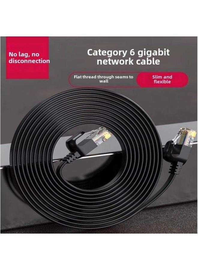Six-class Flat Network Cable Copper-clad Aluminum CAT6 Finished Jumper 8-core Gigabit 6-class Computer Cable-Color:Category 6 Wire-black-Line Length:30 M - Image 2